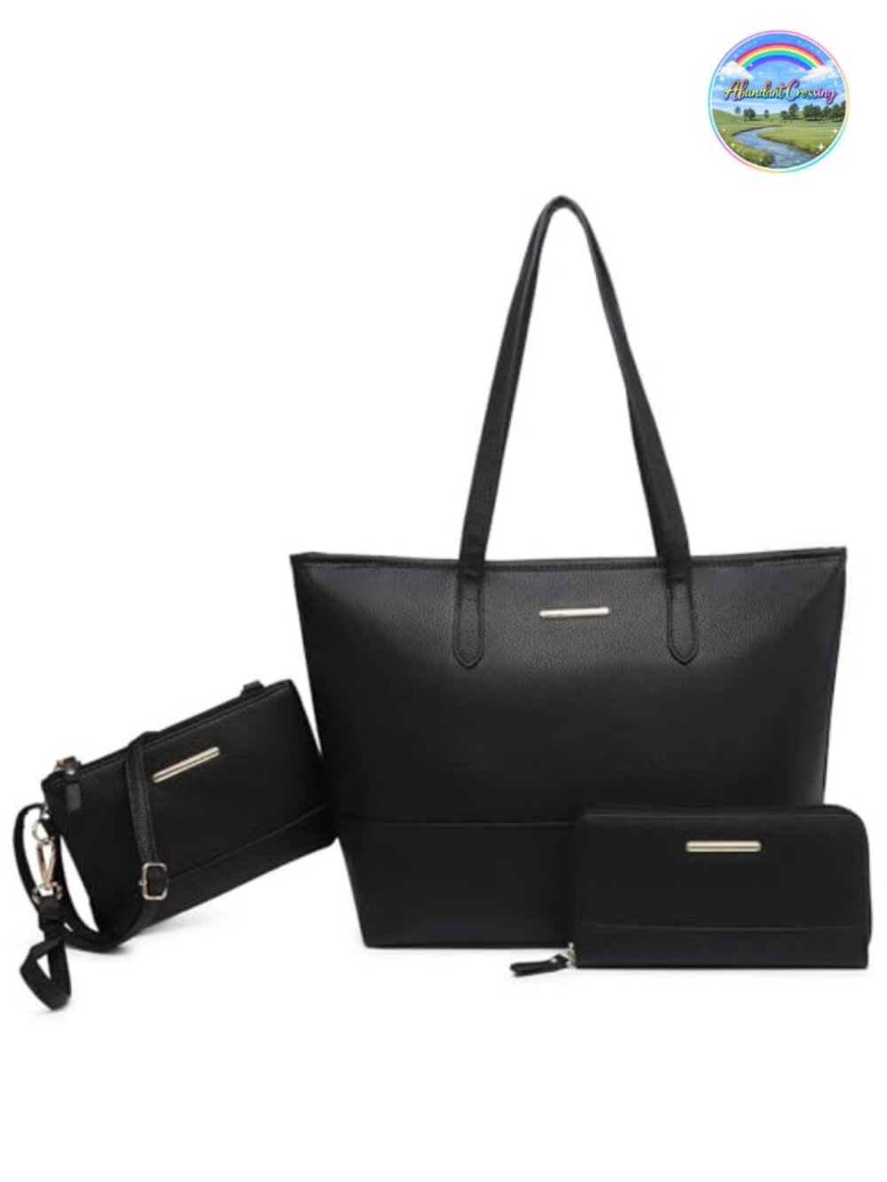 Vegan Leather Tote Bag Set 3PCS Top Handle Satchel Purse Shoulder Handbag Wallet